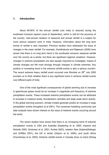 Trends in Precipitation Extremes over India - (IMD), Pune