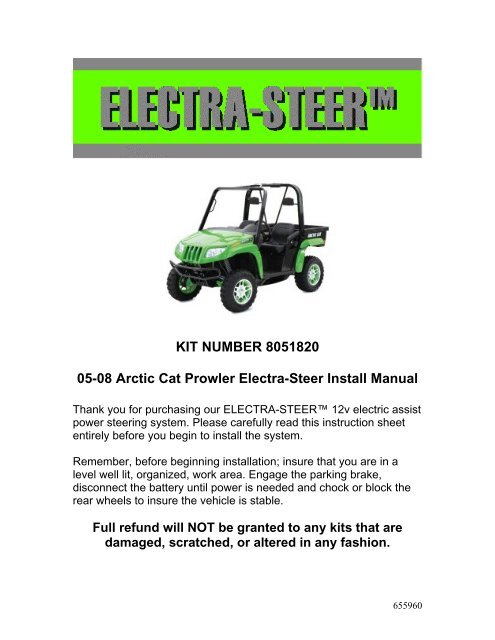 KIT NUMBER 8051820 05 08 Arctic Cat Prowler UTV Canada