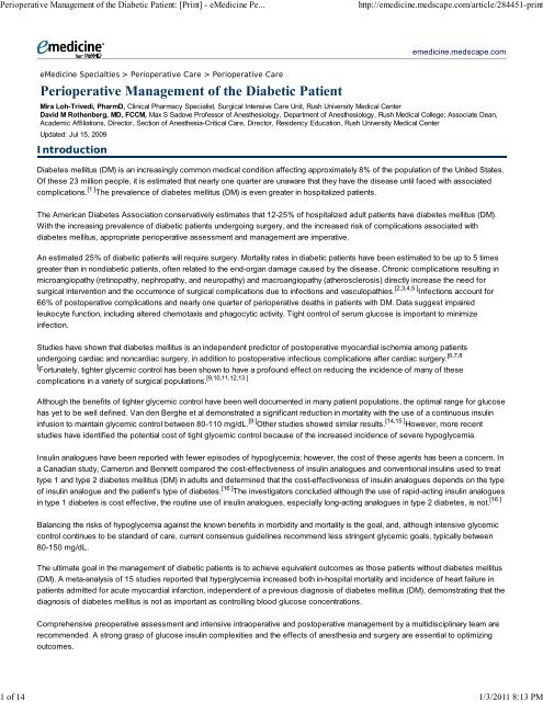 Perioperative Management of the Diabetic Patient: [Print ...