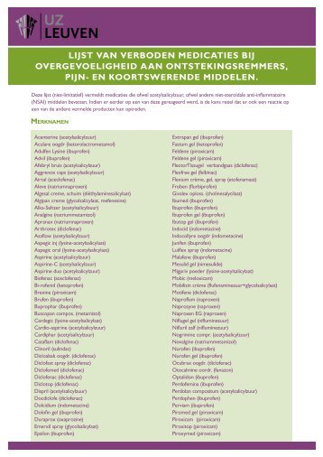 Lijst van verboden medicaties bij overgevoeLigheid aan - UZ Leuven