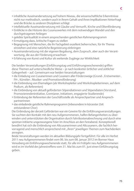 Jahresbericht 2011 - Cusanuswerk