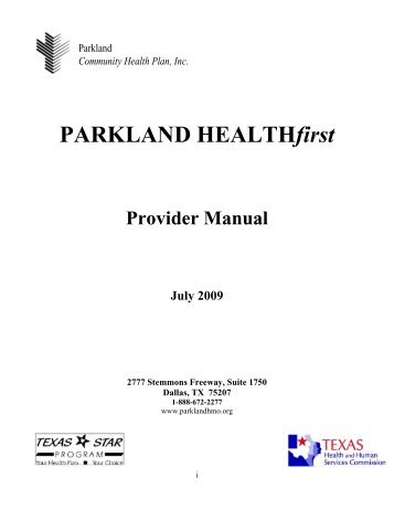 PARKLAND HEALTHfirst - Parkland Community Health Plan, Inc.