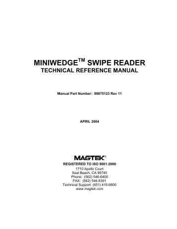 MiniWedge, Swipe Reader, Technical Reference Manual - MagTek