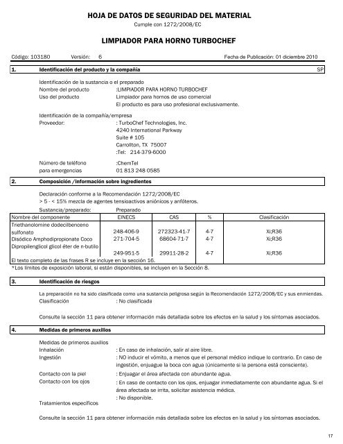 Material Safety Data Sheets - Turbochef