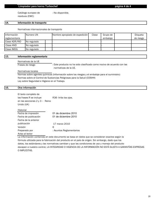 Material Safety Data Sheets - Turbochef