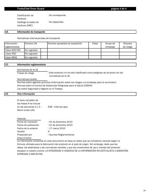 Material Safety Data Sheets - Turbochef