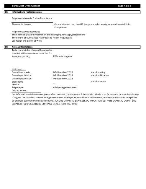 Material Safety Data Sheets - Turbochef