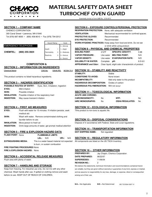 Material Safety Data Sheets - Turbochef