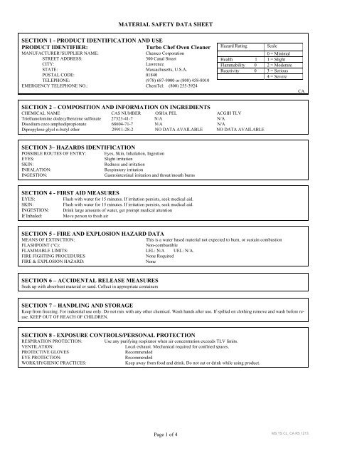 Material Safety Data Sheets - Turbochef