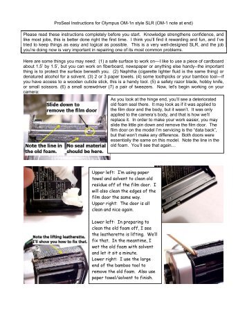 ProSeal Instructions for Olympus OM-1n style SLR (OM-1 note at ...