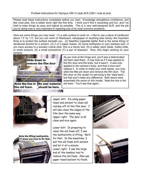 Proseal Instructions For Olympus Om 1n Style Slr Om 1 Note At Proseal Instructions For Olympus Om 1n Style Slr Om 1 Note At