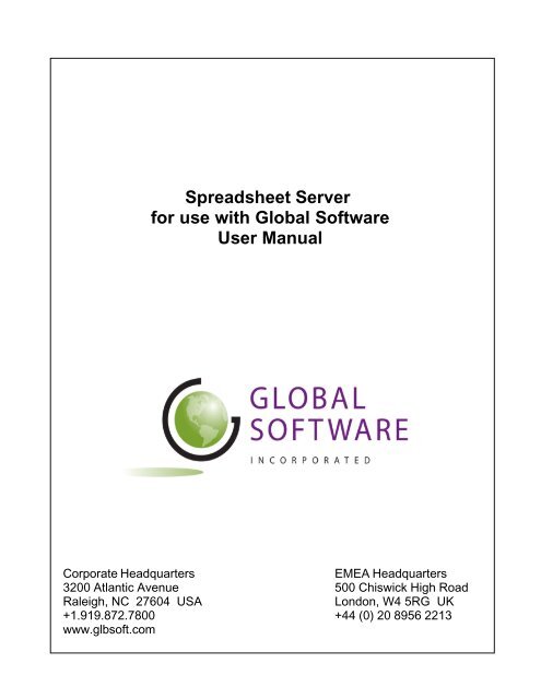 Spreadsheet Server for use with Global Software