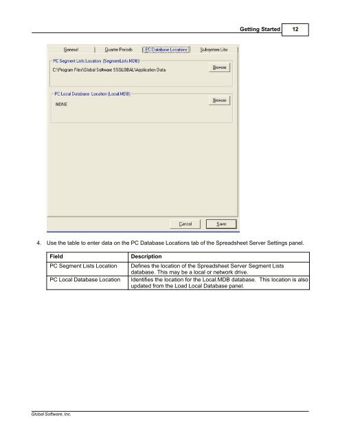 Spreadsheet Server for use with Global Software