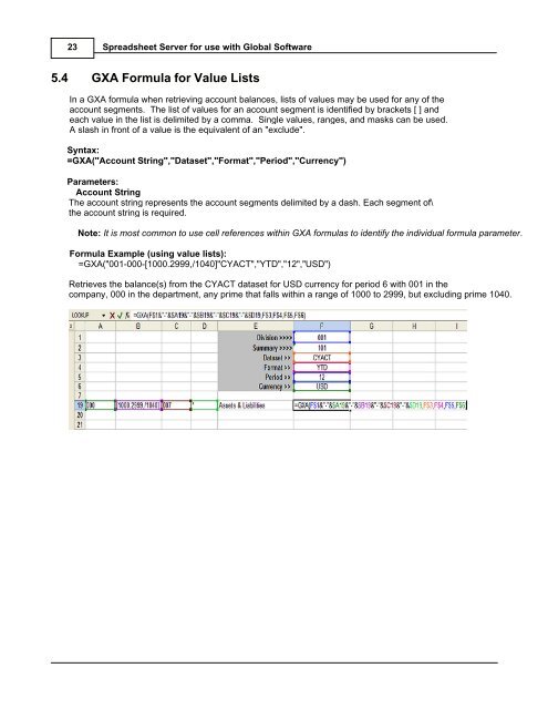 Spreadsheet Server for use with Global Software