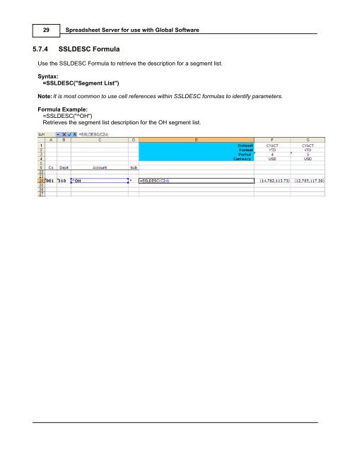 Spreadsheet Server for use with Global Software