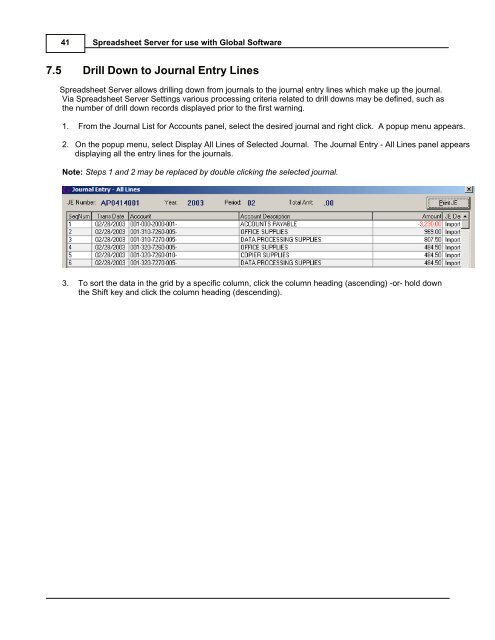 Spreadsheet Server for use with Global Software