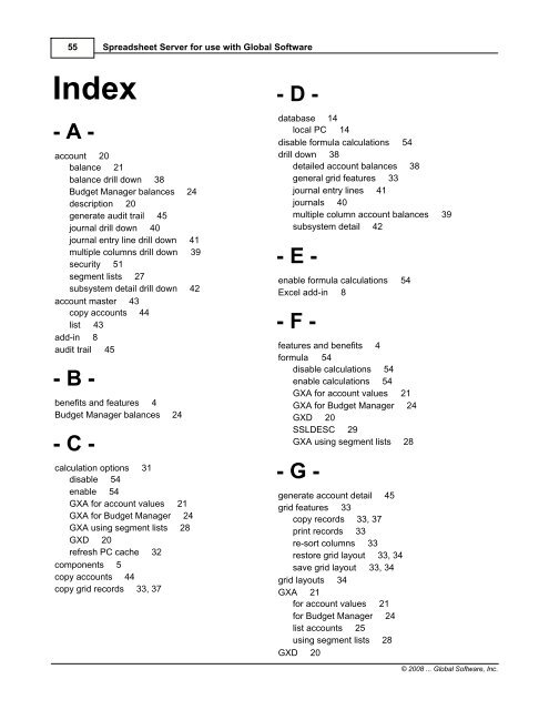 Spreadsheet Server for use with Global Software