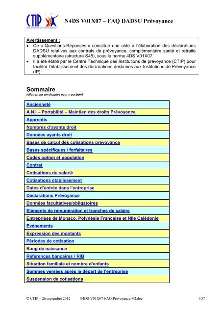 N4DS V01X07 â FAQ DADSU PrÃ©voyance ... - Net-entreprises