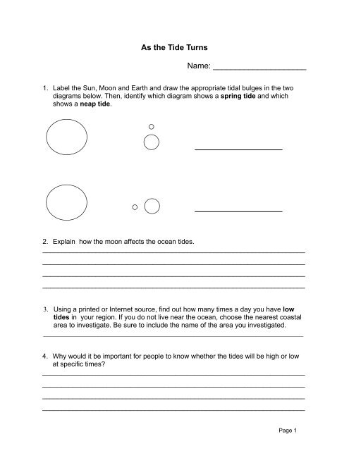 Science Minutes Activity: 6 Tides Worksheet( 82K PDF)