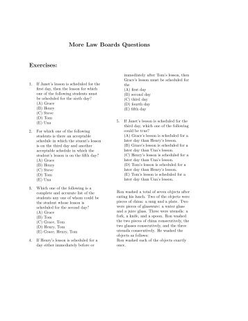 More Law Boards Questions Exercises: