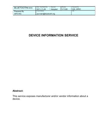 device information service - Bluetooth Development Portal