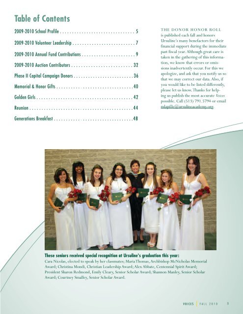 2009-2010 HONOR ROLL OF DONORS - Ursuline Academy