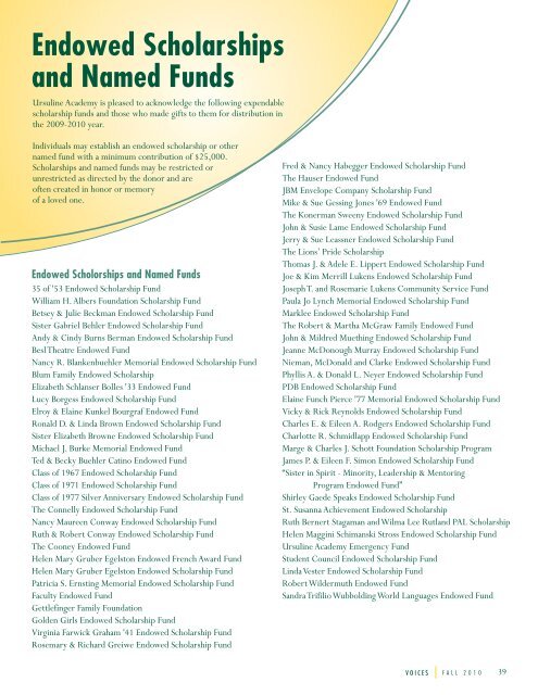 2009-2010 HONOR ROLL OF DONORS - Ursuline Academy