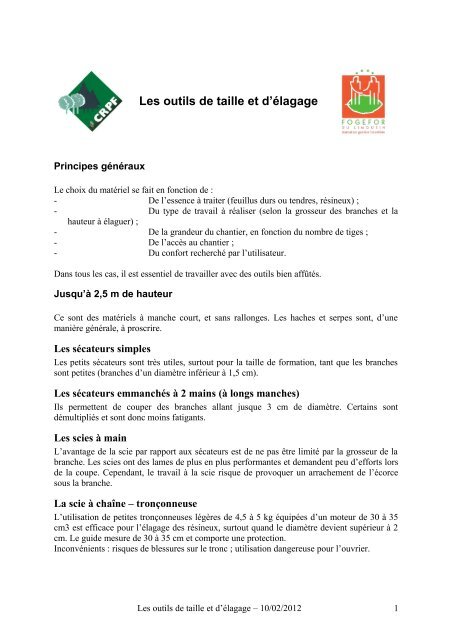 Les outils de taille et d'Ã©lagage - CRPF Limousin