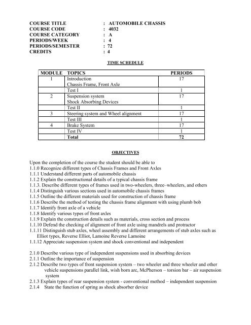 COURSE TITLE : AUTOMOBILE CHASSIS COURSE CODE : 4032 ...