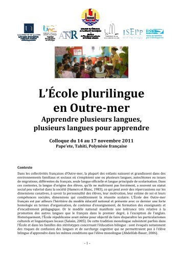 L'École plurilingue en Outre-mer Apprendre plusieurs langues ...