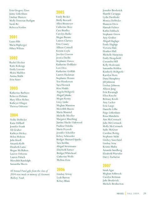 2008-2009 HONOR ROLL OF DONORS - Ursuline Academy