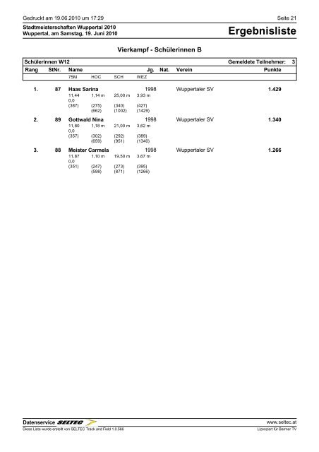 Ergebnisliste - Fachschaft Leichtathletik Wuppertal