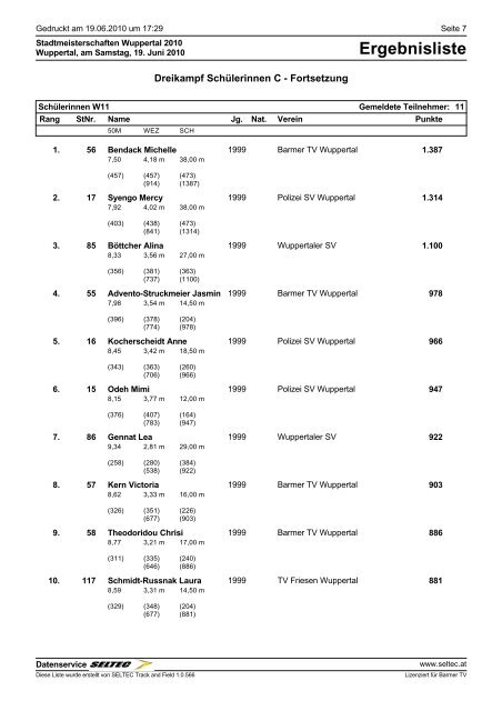 Ergebnisliste - Fachschaft Leichtathletik Wuppertal