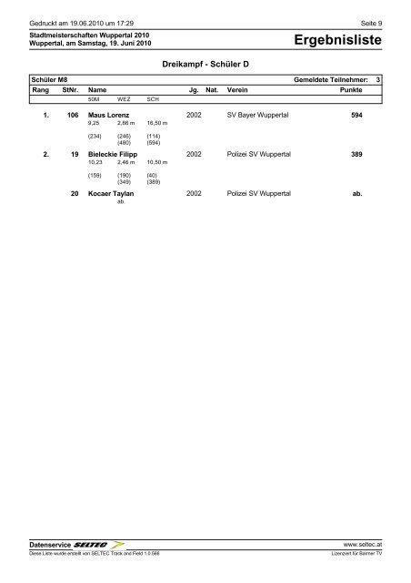 Ergebnisliste - Fachschaft Leichtathletik Wuppertal