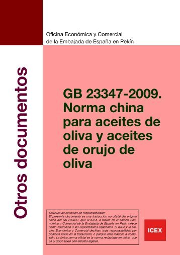 Norma China para Aceites de Oliva. - Cambra de ComerÃ§ de Sabadell