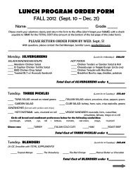 LUNCH PROGRAM ORDER FORM