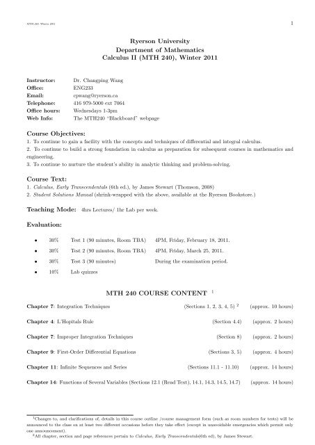 Course Outline - Mathematics - Ryerson University