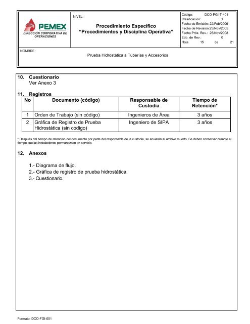 PRUEBA HIDROSTÃTICA A TUBERÃAS Y ACCESORIOS - PEMEX ...