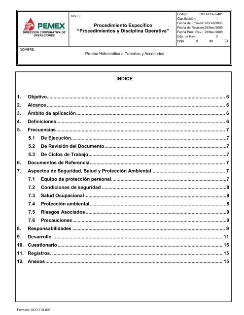 PRUEBA HIDROSTÃTICA A TUBERÃAS Y ACCESORIOS - PEMEX ...