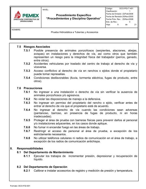 PRUEBA HIDROSTÃTICA A TUBERÃAS Y ACCESORIOS - PEMEX ...