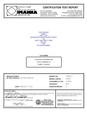 CERTIFICATION TEST REPORT - Attwood