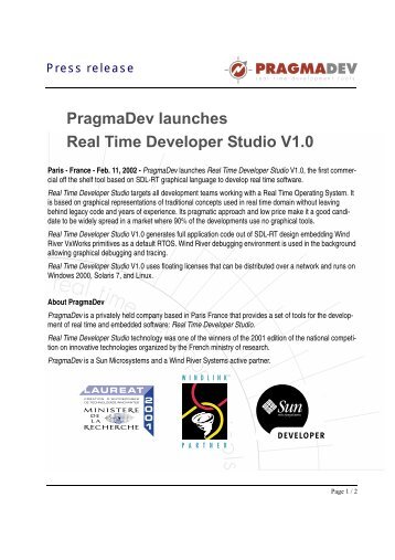 PragmaDev launches Real Time Developer Studio V1.0