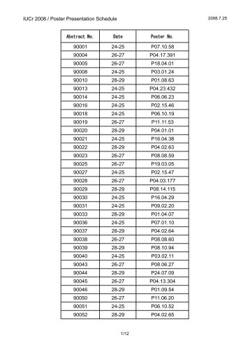 IUCr 2008 / Poster Presentation Schedule 90001 24-25 P07.10.58 ...