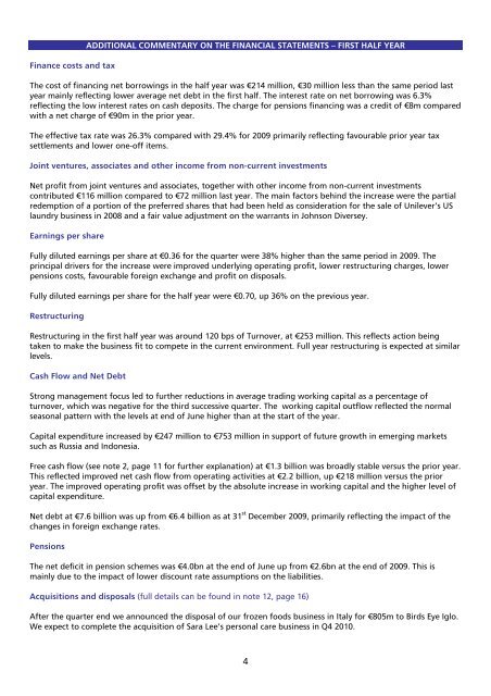 2010 first half year results volume momentum sustained - Unilever