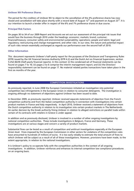 2010 first half year results volume momentum sustained - Unilever