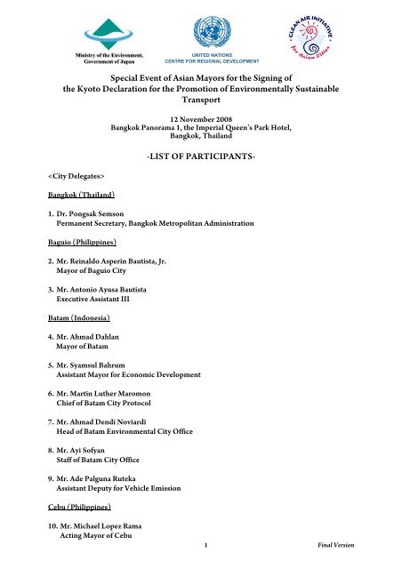 List of Participants - UNCRD