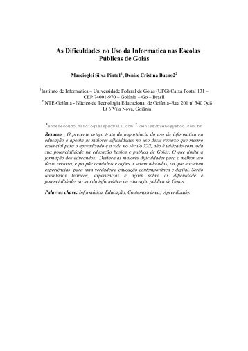 As Dificuldades no Uso da Informática nas Escolas Públicas ... - UFG