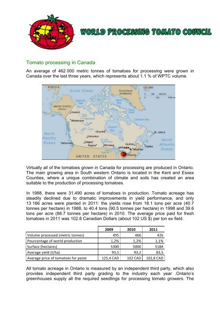 Tomato processing in Canada