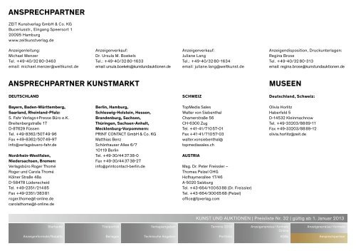 Mediadaten KUNST UND AUKTIONEN 2013 - Zeit Kunstverlag