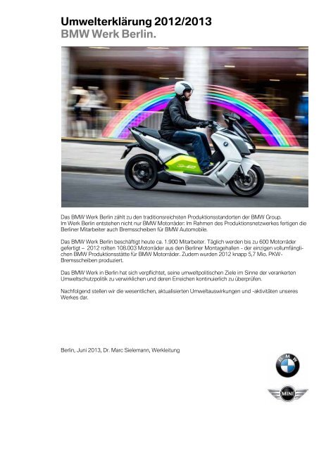 UmwelterklÃ¤rung 2012/2013. BMW Werk Berlin.